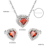 9.7*10.5mm heart shaped pomegranate red zirconium with white zirconium hoop earrings + necklace cross chain 0.3*44+5cm+6mm round end plate Set Steel/Golden color