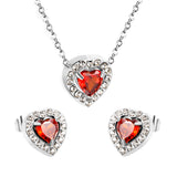 9.7*10.5mm heart shaped pomegranate red zirconium with white zirconium hoop earrings + necklace cross chain 0.3*44+5cm+6mm round end plate Set Steel/Golden color