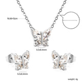 9.3*8.4mm Butterfly with white zirconium/color zirconium earrings + necklace 0.3*44+5cm+6mm round tail plate set steel/golden