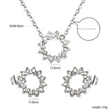 11.6mm Lace Circle with White Zirconium Stud Earrings + Necklace Cross Chain 0.3*44+5cm+6mm Round End Plate Set Steel/Golden