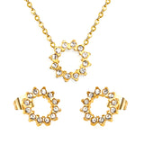 11.6mm Lace Circle with White Zirconium Stud Earrings + Necklace Cross Chain 0.3*44+5cm+6mm Round End Plate Set Steel/Golden