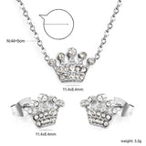 11.4*8.4mm Crown with White Zirconium Stud Earrings + Necklace Cross Chain 0.3*44+5cm+6mm Round End Plate Set Steel/Golden color