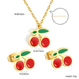 Cherry with red oil drops set Steel color/golden 0.3 cross 40+5cm+6mm round plaque earrings: 10.3*9mm pendant: 12.2*11mm