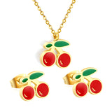 Cherry with red oil drops set Steel color/golden 0.3 cross 40+5cm+6mm round plaque earrings: 10.3*9mm pendant: 12.2*11mm