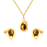 Tiger Eye Set Gold 0.3 Cross 40+5cm+6mm Earring+8.3*11.6mm Pendant Necklace 8.3*11.6mm Round Tail Plaque Set Gold color