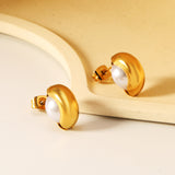 6*14mm semi-curved hoop with 10mm semi-white rubber bead earrings Gold color