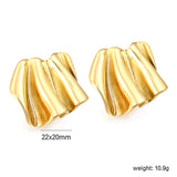 22*20mm Irregular Pleated Stud Earrings Gold Color