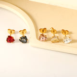 3 pairs of white/mineral black/red/light pink/champagne color 7mm equilateral triangle diamond earrings set Gold color