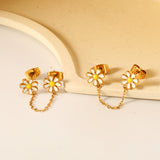 ¡°8mm six petal flower white/blue oil drops +03 cross chain 30mm accessories earrings gold color¡±