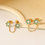 ¡°8mm six petal flower white/blue oil drops +03 cross chain 30mm accessories earrings gold color¡±