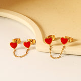 6.3*5.5mm heart shaped black/red/pink oil drops+03 cross chain 30mm accessories earrings gold color