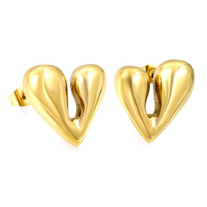 19*18mm two-petal heart-shaped earrings (divided into left and right) Gold color