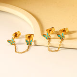 5.4*4.6mm Butterfly with Light Blue Drip Oil+03 Cross Chain 30mm Accessories Earrings Gold color