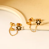 8mm black flower + 6.7*5.6mm butterfly + 03 cross chain 30mm accessories earrings gold color