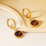 2*10mm I.D. earrings+11.6mm round twisted edge with half tiger's eye/half white pearl earrings gold/steel color