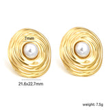 21.6*22.7mm Textured Irregular Round with 7mm Halved White Gum Bead Stud Earrings Gold