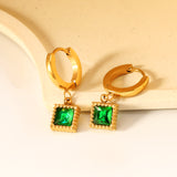 2*9mm I.D. spherical ear clips + 7.7mm square emerald zirconia fittings Earrings gold color