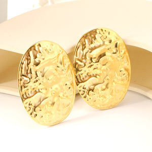 46.2*66.4mm shield textured face earrings gold color