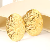 46.2*66.4mm shield textured face earrings gold color