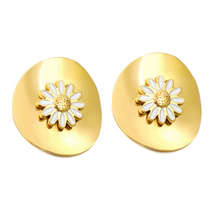 27.2*29mm oval piece with 14.6mm white oil drop daisy stud earrings gold color