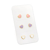 3 Pairs Mixed Color Drip Oil Heart Stud Earrings 6.3*5.6mm Goldtone