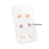 3 Pairs Mixed Color Drip Oil Heart Stud Earrings 6.3*5.6mm Goldtone