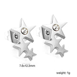 Three large and small stars with diamond earrings 7.6 * 12.3mm steel color / gold color