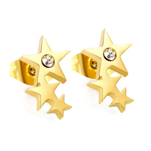 Three large and small stars with diamond earrings 7.6 * 12.3mm steel color / gold color