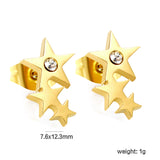 Three large and small stars with diamond earrings 7.6 * 12.3mm steel color / gold color