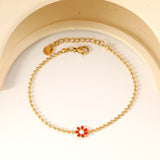 8mm six-petal flower black/purple/red/pink/blue oil drip accessories 2.0 bead chain *18+3mm+6mm round sign bracelet Golden