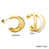 Wire 3*W16*H20mm Triple C-shaped with center white/black/pink/mint green drop earrings gold color