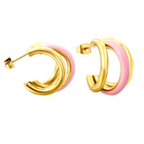 Wire 3*W16*H20mm Triple C-shaped with center white/black/pink/mint green drop earrings gold color