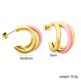 Wire 3*W16*H20mm Triple C-shaped with center white/black/pink/mint green drop earrings gold color