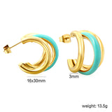 Wire 3*W16*H20mm Triple C-shaped with center white/black/pink/mint green drop earrings gold color