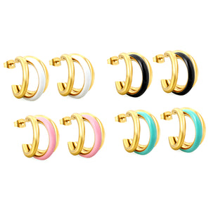 Wire 3*W16*H20mm Triple C-shaped with center white/black/pink/mint green drop earrings gold color