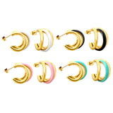 Wire 3*W16*H20mm Triple C-shaped with center white/black/pink/mint green drop earrings gold color