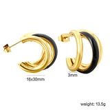 Wire 3*W16*H20mm Triple C-shaped with center white/black/pink/mint green drop earrings gold color