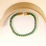 5*3.5mm Oval Emerald Crystal Zirconium Button Head Bracelet 17cm Steel/Golden