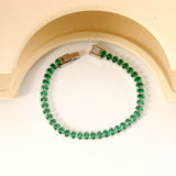 5*3.5mm Oval Emerald Crystal Zirconium Button Head Bracelet 17cm Steel/Golden