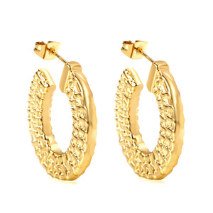 U-shaped textured earrings 24.6*26mm gold color