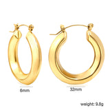 Hollow opening round corner earrings 6*32mm thick steel/golden