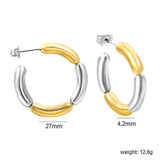 C Shape 4 Sections Sausage Earrings Thick 4.2*27mm Meso Goldtone