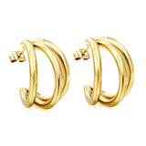 Triple Size C-Shaped Gold Stud Earrings 3*17*24.7mm