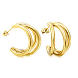 Triple Size C-Shaped Gold Stud Earrings 3*17*24.7mm