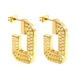 Open square texture earrings 20.8*26.5mm Gold color