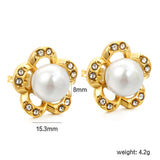 15.3mm Peach Blossom with White Diamonds + 8mm White Pearl Stud Earrings