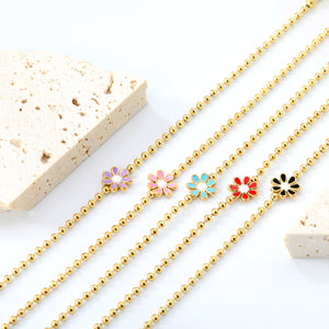 8mm six-petal flower black/purple/red/pink/blue oil drip accessories 2.0 bead chain *18+3mm+6mm round sign bracelet Golden