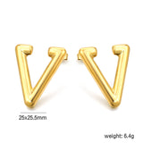 Hollow V-shaped earrings 25*28.5mm gold color