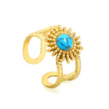 14.3mm sun band pearl/turquoise/tiger's eye Split ring Gold 8