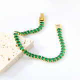 5*3.5mm Oval Emerald Crystal Zirconium Button Head Bracelet 17cm Steel/Golden